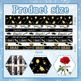 Hying 8 Rolls Grosgrain Ribbons for Wrapping Gifts, Congratulations DIY Party, 3/8" / 2" X 24 Yards Class of 2025 White Black Ribbon