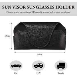 SHMZK Sunglass Holder for Car Visor, Leather Sun Visor Glasses Storage Case with Magnetic Closure, Soft Sunglasses Protective Case Vehicle Visor Eyeglasses Holder for Woman Man (Black)
