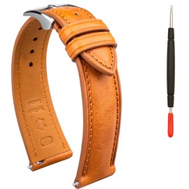 Gomvadr Quick Release Leather Watch Band, Two Tone Oil-tanned Leather Watch Straps 18mm 19mm 20mm 21mm 22mm Replacement Watch Belt for Men Women,Camel with Silver Buckle,18mm