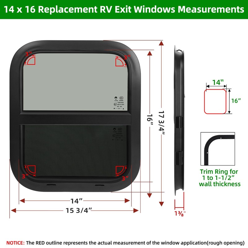 NOVINO RV Window for Trailer Camper,Vertical Sliding Replacement RV Window