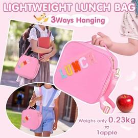 Nsrzua Lunch Bag Kids,Insulated Lunch Bag With Adjustable Shoulder Strap,Reusable Lunch Bag for Kids, Girls,Boys, lunch Bag Women,Preppy Lunch Box for School,Travel, Picnic (pink)
