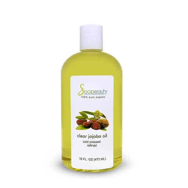 Soapeauty Clear JOJOBA Oil Cold Pressed | 100% Pure Natural Jojoba Oil | Carrier for Essential Oils, Moisturizer for Skin, Face & Hair, Massage, Soap Making | 16 Fl Oz