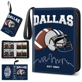 Football Card Binder, Dallas Trading Card Holder Protectors, 4 Pocket Fits 400 Cards with 50 Removable Sleevesves Card Storage Album Folder Case Collector