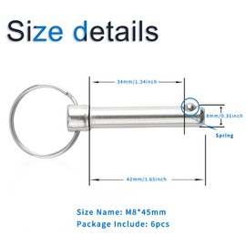 INCREWAY Quick Release Pins, 6 Pieces Hardware Quick Release Carbon Steel Bimini Top Pins Marine Hardware (Diameter 8mm * Length 45mm)