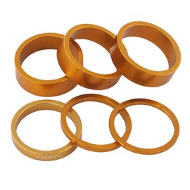 OSAGIE - Espaciadores de auriculares para bicicleta, aleación de aluminio, 6 unidades, para vástago de bicicleta de 1 1/8 pulgadas, 2 mm/3 mm/5 mm/3 x 10 mm (dorado)