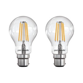 paul russells LED Filament GLS Light Bayonet Celling B22, 60w Equivalent A60 GLS Standard Globe 7W 806LM LED 2700K Warm White, Fittings BC Energy Saving Lamp, Pack of 2