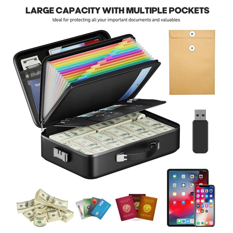 BigPonPon Fireproof Document Box, Hard Case Highly Flame-Resistant Fire Proof