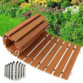 Amazer Wooden Garden Pathway, 8.5 FT Roll Out Straight Walkway, Widened Plank Non-Slip Outdoor Walkway Path with 8 Stakes, Garden Lawn Paver for Outside Walkway Backyard Wedding Party Boardwalk, Brown