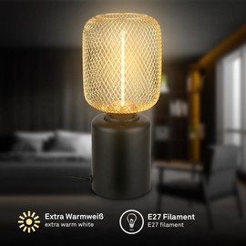 BRILONER - Table Lamp with Wire Mesh, Cable Switch, Warm White, Lamp, Bedside Lamp, Table Lamp, Decorative Lamp, Hallway, Office Lamp, Reading Lamp, Living Room, Bedroom, 10 x 25 cm (DxH), Gold