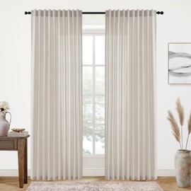 XTMYI Country Curtains for Living Room,Sheer Linen Shabby Chic Curtains for Bedroom 70 Inches Wide 84 Inches Long Oatmeal