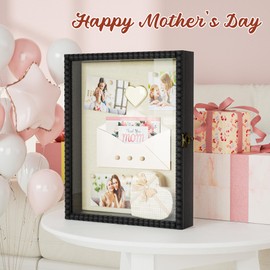 Love-KANKEI Shadow Box Frame 11x14, Deep Large Shadow Box Display Case with Unique Beads Door and Glass Window, Wood Memory Box for Pictures,Medals,Memorabilia,Collections Black