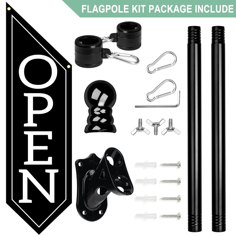 Open Flag with Pole Kit – 42x12 Inch Vertical Double-Sided