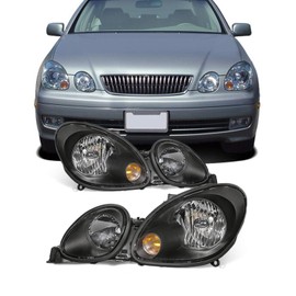 AKKON - For Black Bezel 98-05 Lexus GS Series S160 Aristo Headlights Lamps Direct Replacement Left + Right
