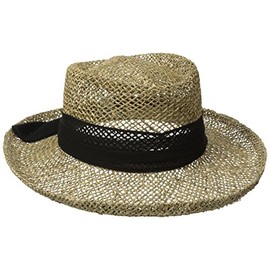 San Diego Hat Company Women's One Size Seagrass Gambler with Poly Chiffon Band, Black, One Size