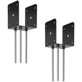 FMhotu 4x4 Concrete Post Base(2 PCS), Deck Post Base Holder Ground Spike for Concrete, Decking Post Brackets with 3 Anchor Rods, Post Base for Pavilion Deck Porch Handrail Railing