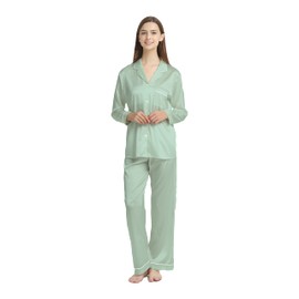 Jasmine Silk Ladies' Pure Silk Pyjamas Set Duck egg for Women (S(10-12))