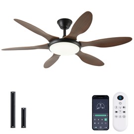 FUMLTP 51 Inch Ceiling Fan with Lights and Remote, Brown Modern Ceiling Fan with Dimmable LED Light, Reversible DC Motor for Bedroom, Living Room, Kitchen, Outdoor Covered Patios