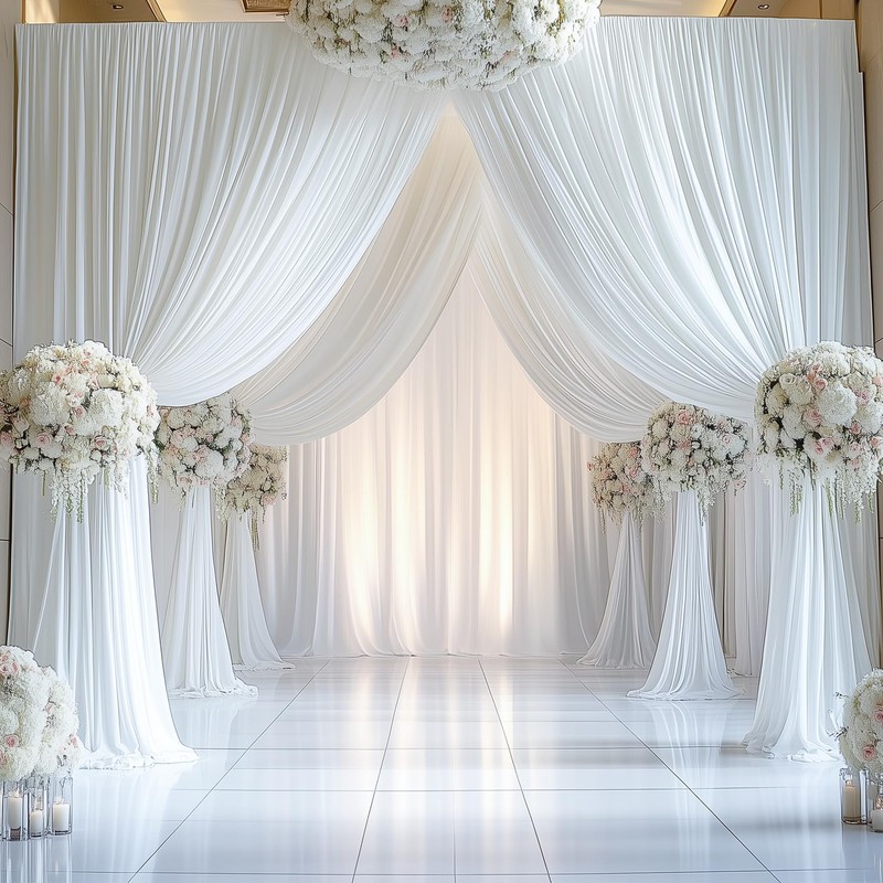 20ftx12ft Wrinkle Free White Backdrop Curtain, 4 Panels 12FT Height