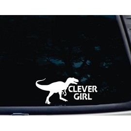 Clever Girl w Velociraptor Image - 8" x 3 1/2" die Cut Vinyl Decal/Sticker for Windows, Cars, JDM, Trucks, Bumpers, Tool Boxes, Boats, laptops - virtually Any Hard, Smooth Surface. Made in The USA