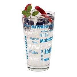 Herz & Heim® Drinking Glass with Name in Various Fonts and Colours (Blue/White)