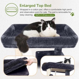 Globlazer Cat Tree Tower with Scratching Post for Indoor Cats, 53inch Tall Plush Multi-Level Cat Climbing Tower Condo House with Large Hammock, Spacious Cat Condo, Big Padded Top Perch, F53, Dark Gray