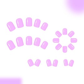 24PCS Square Press on Nails - Short, False Nails, Glossy Rose Light Purple Acrylic False Nails - Full Cover Glue on, Stick on Design for Women's Manicure Art Decorations