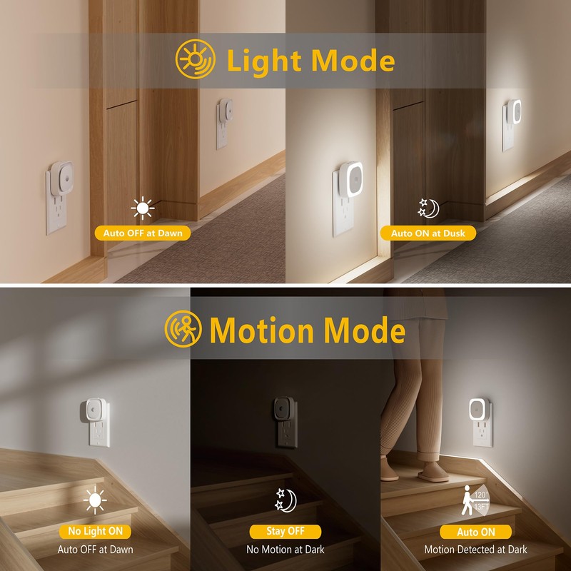 YUNLEX 2 Pack Plug in Night Light with Motion Sensor