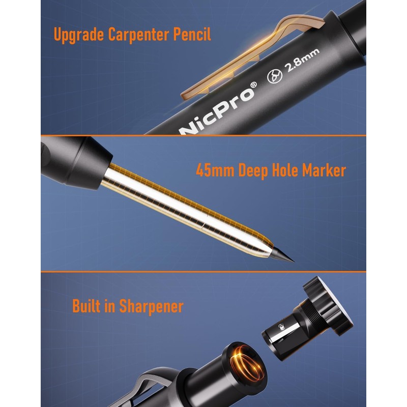 Nicpro 31 Pack Carpenter Pencil Set with Sharpener, Mechanical Carpenter