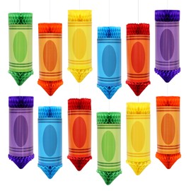 Tinoaly 12pcs Crayon Classroom Decorations, Back to School Classroom Ceiling Honeycomb Decorations Crayon Hanging Honeycomb for School Party Supplies