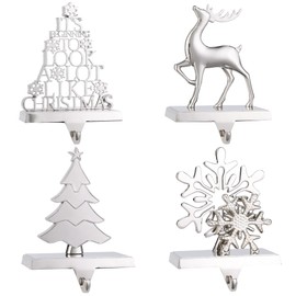 NK SUPPORT Stocking Holders for Mantle, Christmas Stocking Holders with 4 Different Styles Pattern, Christmas Stocking Hangers for Mantel, Silver Christmas Decorations