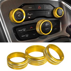 Rebvugr 3PCS Air Conditioner Switch Button Knob Cover, Aluminum Alloy Knob Ring Trim Cover, Climate Control Knob Covers, Auto Decor Accessories Fit for Dodge Challenger Durango 2015-2022 (Gold)