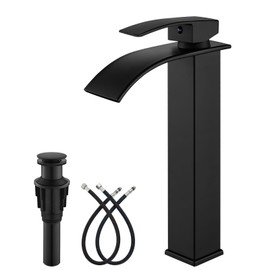 gotonovo Waterfall Tall Bathroom Faucet 1 Hole Single Handle 304 Stainless Steel Vessel Sink Faucet with Pop Up Drain Modern Lavatory Mixer Tap, Matte Black