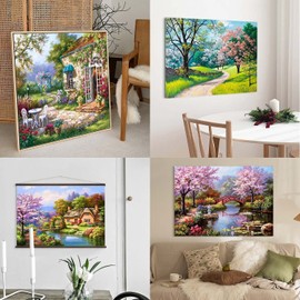 TARATH 4 Pieces Paint by Numbers Adults, Wrinkle-Free DIY Oil Painting on Canvas with Brushes Acrylic Pigment Landscape 40 x 50 cm (without Frame)