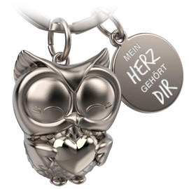 FABACH Owl Keyring Owly with Heart and Engraving - Cute Owl Keyring - Friendship and Love Lucky Charm Made of Metal for Women - My Heart Belongs to You, silver, Modern