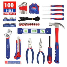 Workpro 100PC Home Tool Kit Kitchen Drawer Household Hand Tool Set w/Easy Carrying Pouch