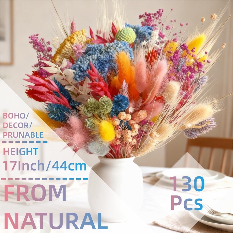 130Pcs Bright-Coloured Dried Flowers Bouquet 17Style