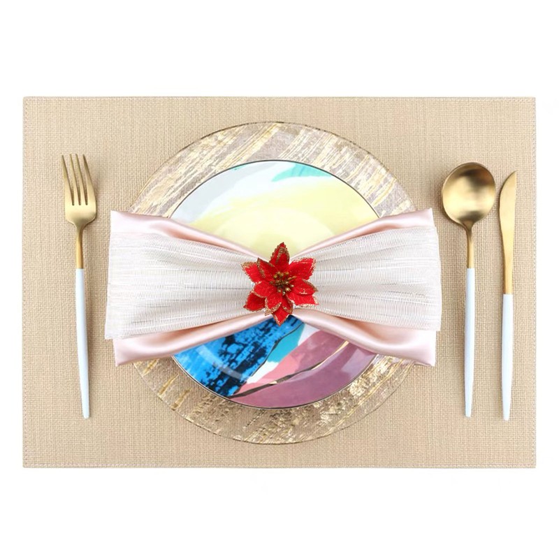 6PCS Napkin Set Red Elegant Christmas Flower Napkin for Birthday