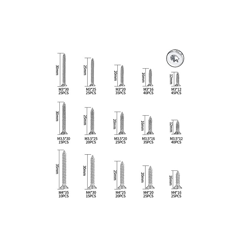 400 Pcs M3/M3.5/M4 Wood Screws, Torx Head Pan Head Self