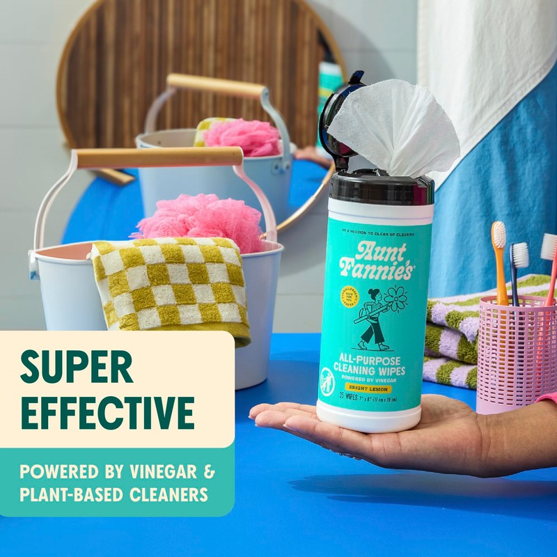 Aunt Fannie's Natural Cleaning Vinegar Wipes, Multipurpose Surface Cleaner, Bright
