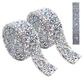 2 Bände Strassband Selbstklebend, Bling Harz-Strassband Breite 2cm, Strasssteine Selbstklebend Silber AB Glitzerband, Rhinestones, Glitzerstreifen, Strasssteine-Klebeband für DIY Kleidung, Handwerk