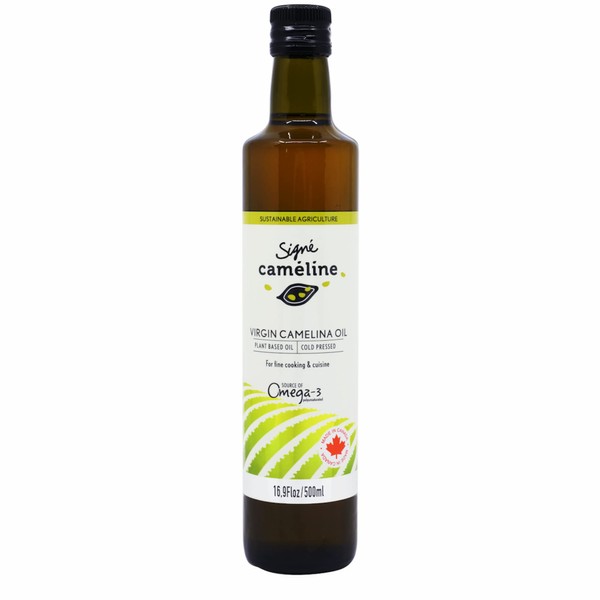 Camelina Oil Original, Healthy Cooking Oil. For Grilling & Frying. Unrefined & Cold Pressed. 475 F Smoke Point. Contains omega-3 & 6. 1 x 16.91 Fl Oz