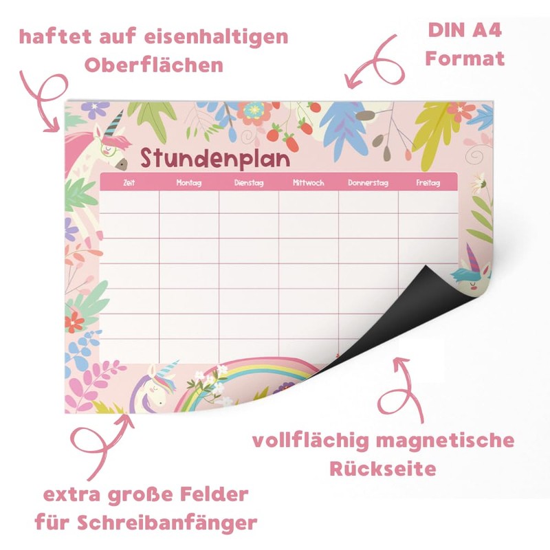 Friendly Fox Unicorn Magnetic Timetable Children's Timetable Wipe Clean 1st