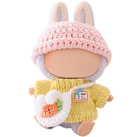 FANFX Doll Clothes(No Doll), Handcrafted Crochet Outfit for 17cm Doll, Stylish Adorable Dolls Clothes Accessories for La Bu Bu, Best Gift for Your Dear Doll（Pink Hat Student Sweater）