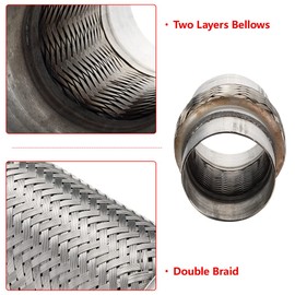 Autarboor Exhaust Flex Pipe, 2.5''x 8''Stainless Steel Heavy Duty Exhaust Flex Pipe, Double Braid Exhaust Flex Tube, Overall Length 12''