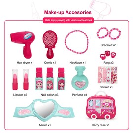 Delex Pretend Play Makeup Set Role Play Jewellery Kit for Girls Toy Set 2 in 1 Princess Bag Gift for Girls Pink