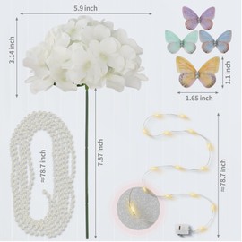 Artificial Hydrangea Flowers 64 Pcs with LED Fairy Lights, Flexible Stems, Butterflies & Pearl Garland for Wedding Arch Decorations, DIY Bouquets, Party Centerpieces & Home Table Décor(64, Ivory)