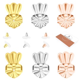 BEADNOVA Magic Earring Lifter Earring Back For Droopy Ear Studs Bullet Clutch With Pad for Heavy Ear Post (Crown Style, 3 Colors Mix - Gold Plated, Silver, Rose Gold)
