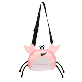 CAREOR Creative Beach Zipper Bag, Portable Crab-Shaped Mesh Beach Bag with Adjustable Shoulder Straps for Shell Sea Pool Toy (Pink)