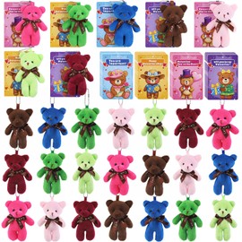Meching 28 Packs Valentines Plush Bears with Gift Cards,4.7 Inchs Mini Stuffed Animal Keychains for Kids Boys Girls, Classroom School Exchange Prizes Party Favors Goodie Bag Supplies(7colors)