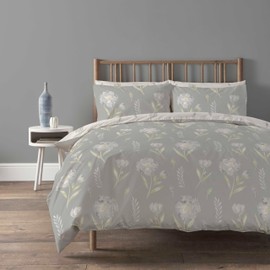 Olivia Rocco Meadow Duvet Cover Set Easy Care Quilt Bedding Sets with Pillow Cases Cotton Rich Super Soft Printed Floral Bed linen, Meadow Grey Single